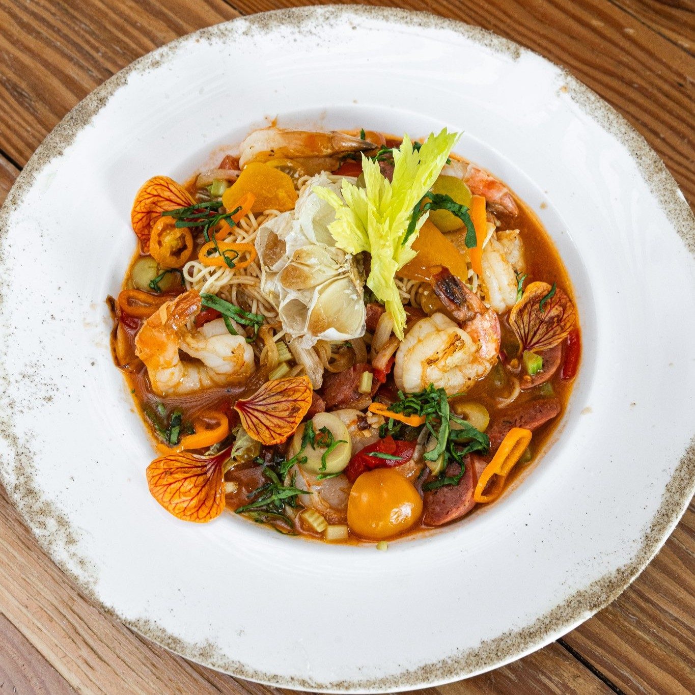Bloody Mary Shrimp & Angel Hair.