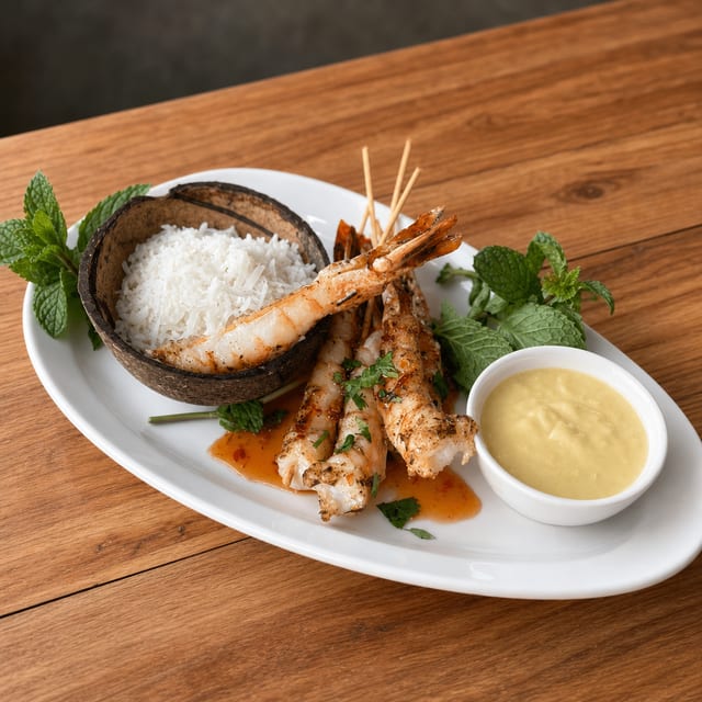 Coconut Shrimp Satay.