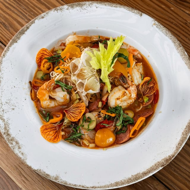 Bloody Mary Shrimp & Angel Hair.